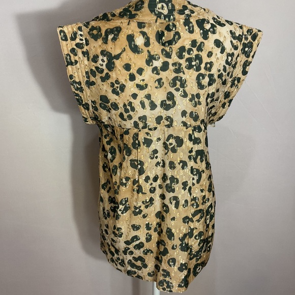 Smythe Animal Print Smock Top Gold Metallic Blouse V- Neck - Picture 6 of 7
